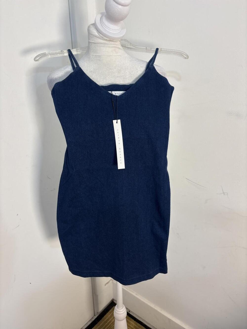 Classic Navy Denim Slip Dress with Spaghetti Straps